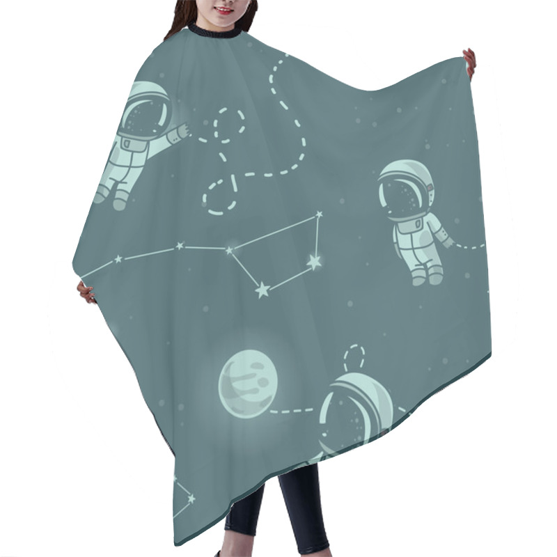 Personality  Cosmic Seamless Pattern, Cute Doodle Astronauts Floating In Space Hair Cutting Cape