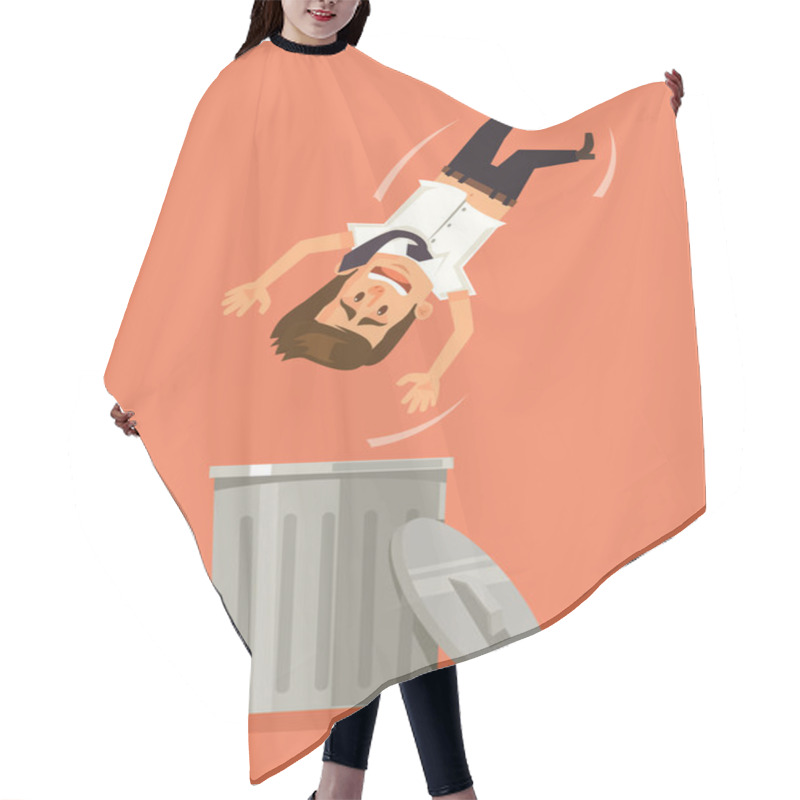 Personality  Man In Trash. Vector Flat Cartoon Illustration Hair Cutting Cape