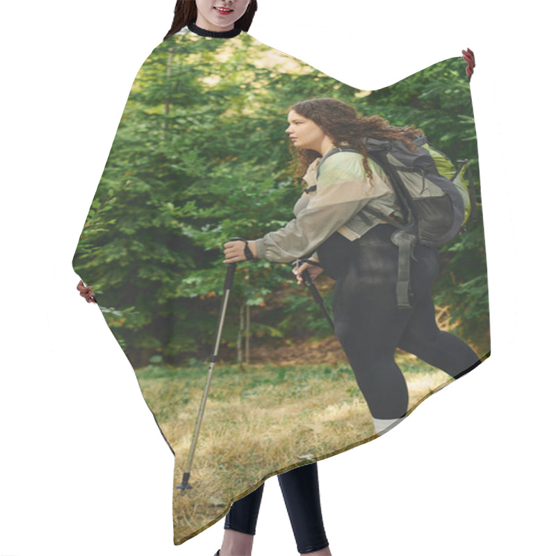 Personality  A Plus Size Woman Enjoys A Peaceful Hike, Surrounded By Vibrant Greenery And Natures Tranquility. Hair Cutting Cape