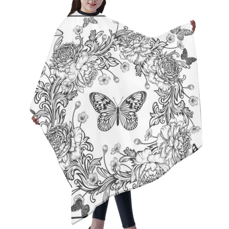 Personality  Template For Design Scarf Or Pillow. Floral Pattern. Hair Cutting Cape