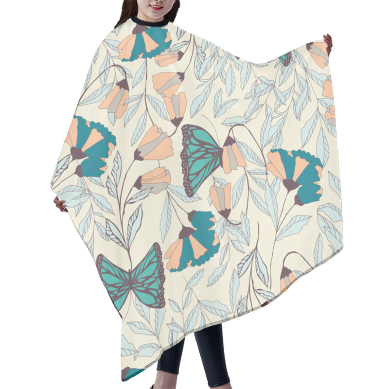 Personality  Vector Traditional Seamless Pattern With Monarch Butterflies Hair Cutting Cape