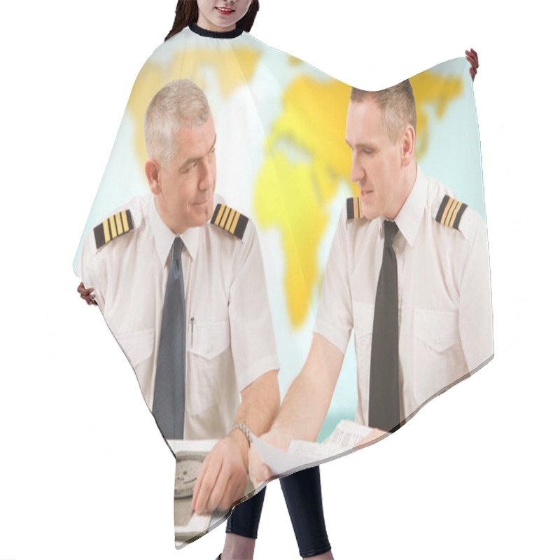 Personality  Airline Pilots Filling In Papers In ARO Hair Cutting Cape