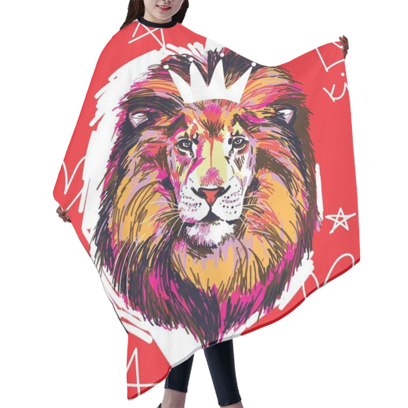 Personality  Seamless Pattern With Lions. The King Of Beasts, A Predator. Bright, Multi-colored Pop Art Pattern. Hair Cutting Cape