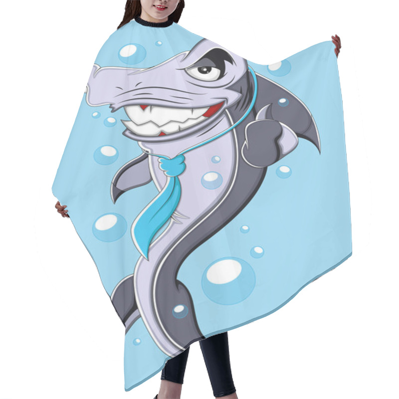 Personality  Evil Business Cartoon Shark Vector Illustration Hair Cutting Cape