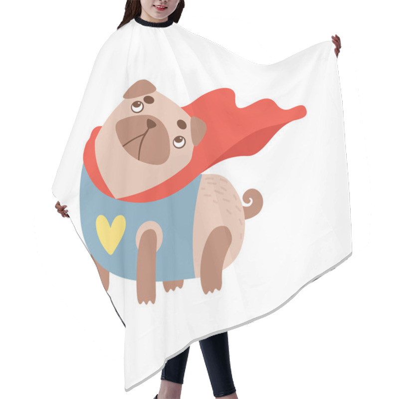 Personality  Cute Pug Dog In Superhero Costume, Funny Friendly Animal Pet Character Vector Illustration Hair Cutting Cape