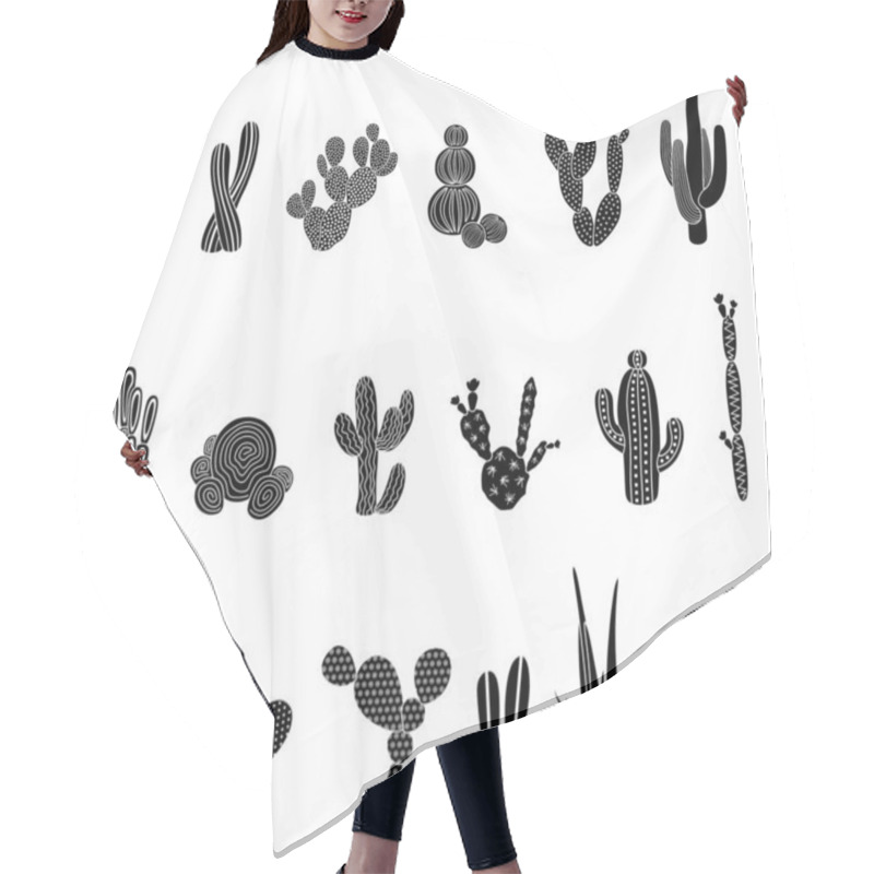 Personality  Black Silhouettes Of Cacti, Succulents, Aloes. Vector Illustration Isolated On A White Background. Cactus Icons. Mexican Desert Cactus, Tropical Plants, Summer Garden. Decorated Cacti Drawn By Hand Hair Cutting Cape