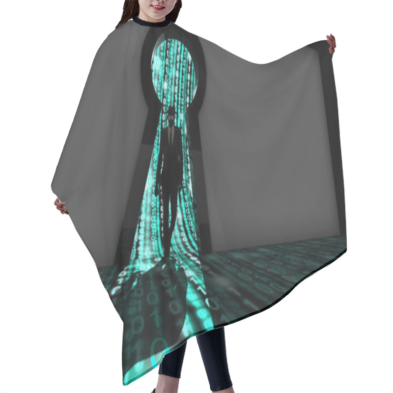 Personality  Elite Hacker Entering A Room In Turquoise Hair Cutting Cape