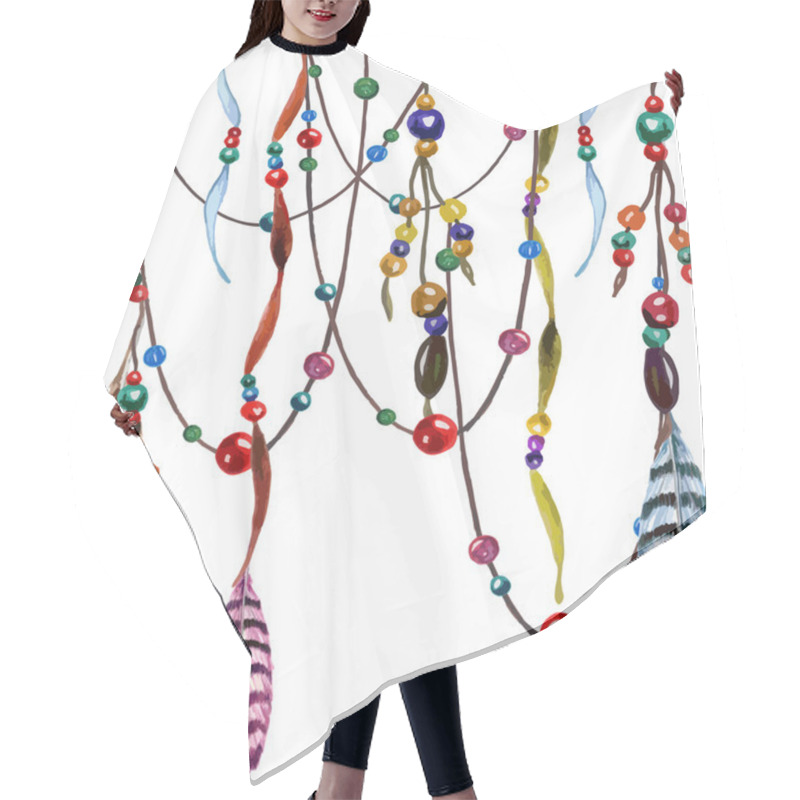 Personality  Feathers And Beads Pattern. Hair Cutting Cape