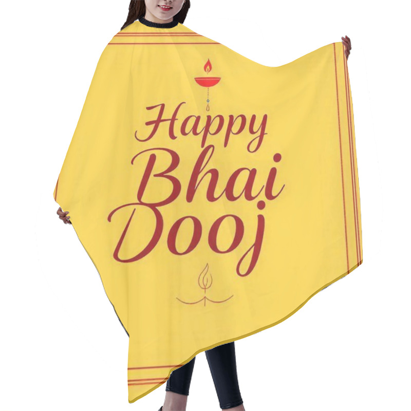 Personality  Flat Happy Bhai Dooj Greeting Happy Bhai Dooj Indian Festival Celebration Hand Drawn Cart Colorful Poster With Lettering Happy Bhai Dooj, Indian Traditional  Hair Cutting Cape