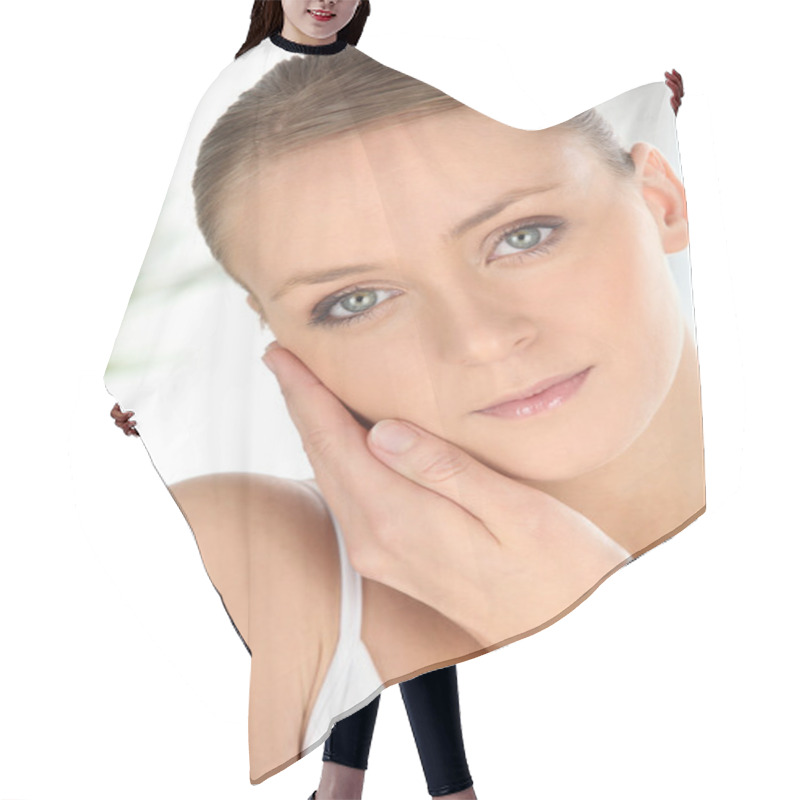 Personality  Portrait Of A Sensual Woman Hair Cutting Cape