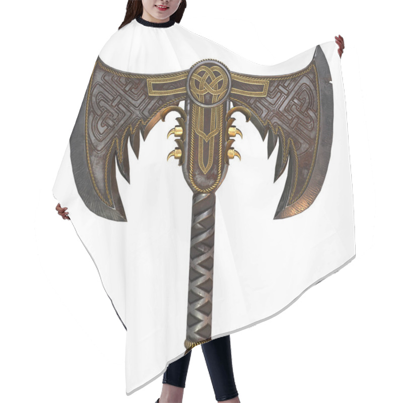 Personality  Viking Fantasy Two-handed Ax On An Isolated White Background. 3d Illustration Hair Cutting Cape