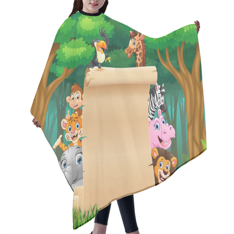 Personality  Illustration Of Animals With Paper Blank Sign At Forest Hair Cutting Cape