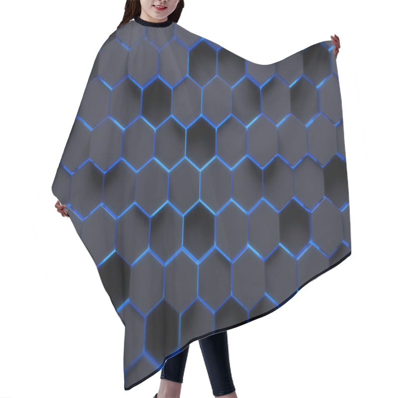 Personality  Abstract Background Made Of Black Hexagons Of Different Height With Blue Edges. Concept Of Creativity And Art. 3d Rendering Hair Cutting Cape