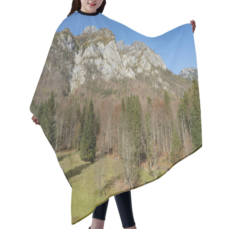 Personality  Idyllic Mountain Scenery With A Wooden Hut In The Foreground And Impressive Rock Faces In The Background On A Sunny Autumn Day Hair Cutting Cape