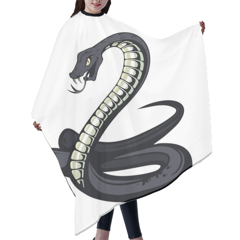 Personality  Black Mamba. Teeth Bared, Ready To Strike. Black Snake Vector Illustration. Poisonous Snake Common In Africa. Black Coloring Of The Internal Cavity Of The Mouth. Logo For Sport Team. Snake Mascot. Hair Cutting Cape