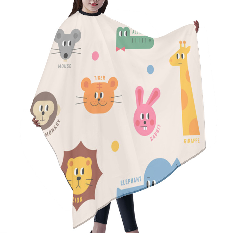 Personality  Set Of The Animals' Heads, Alligator, Rabbit, Tiger, Mouse, Monkey, Lion, Elephant, Giraffe Hair Cutting Cape