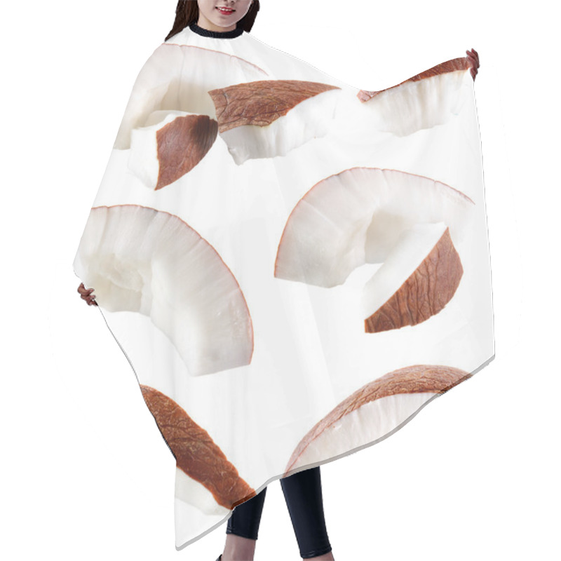 Personality  Coconut. Pieces Isolated On A White Background Hair Cutting Cape