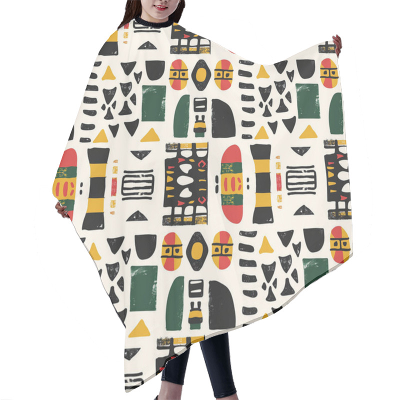 Personality  The Seamless Pattern Background Is Inspired By African Tribal Patterns, Intricate Geometric Shapes, And Tribal Symbols. Hair Cutting Cape