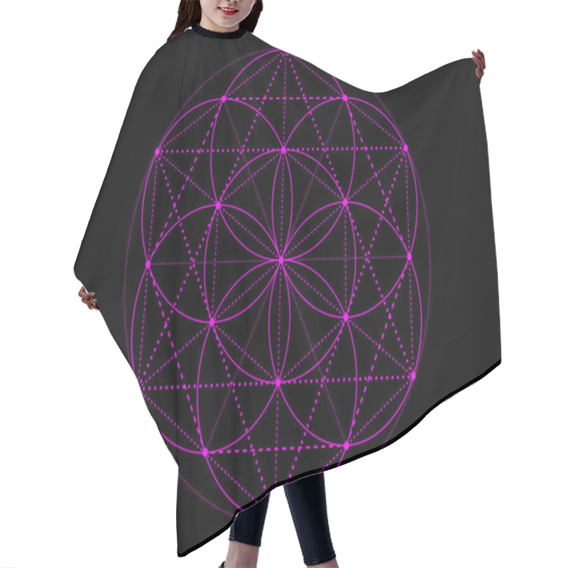 Personality  Seed Of Life Symbol Sacred Geometry. Pink Mystic Mandala Of Alchemy Esoteric, Flower Of Life. Vector Isolated On Black Background Hair Cutting Cape