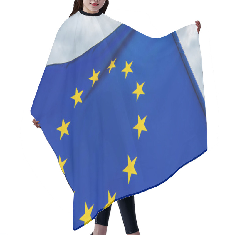 Personality  Low Angle View Of European Union Flag Against Cloudy Sky  Hair Cutting Cape