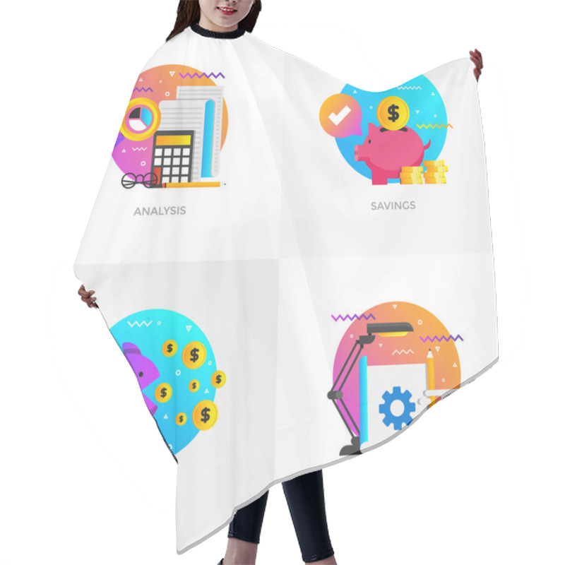 Personality  Flat Designed Concepts - Analysis, Savings, Mission And Project  Hair Cutting Cape