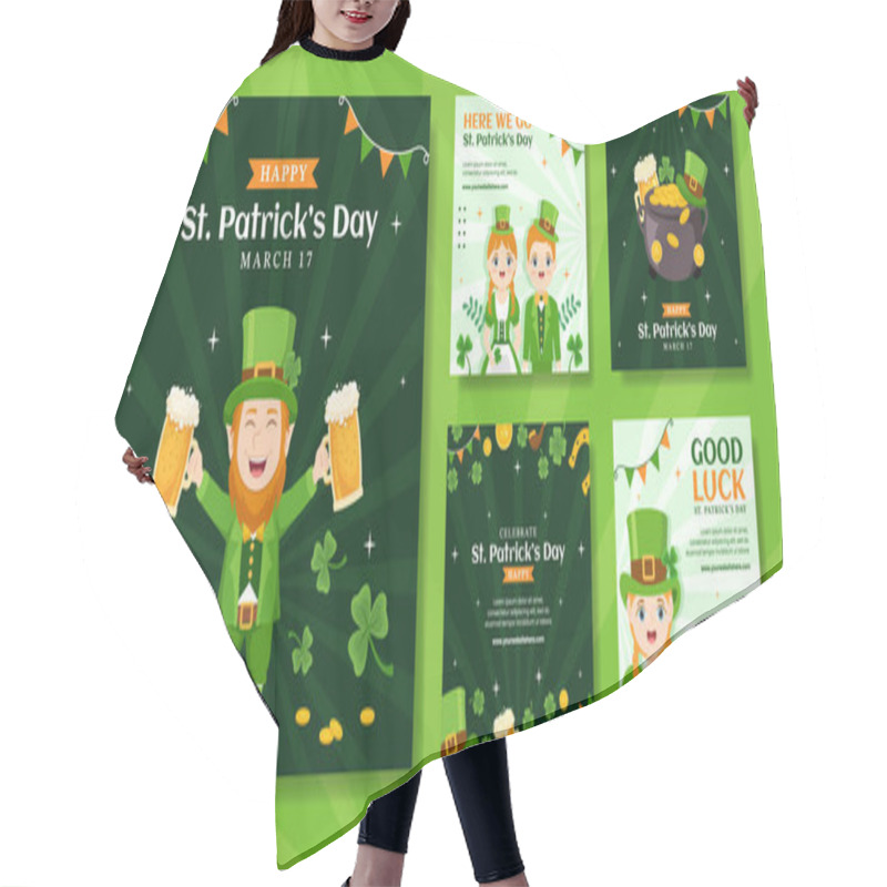 Personality  Happy St Patricks Day Social Media Post Flat Cartoon Hand Drawn Templates Illustration Hair Cutting Cape