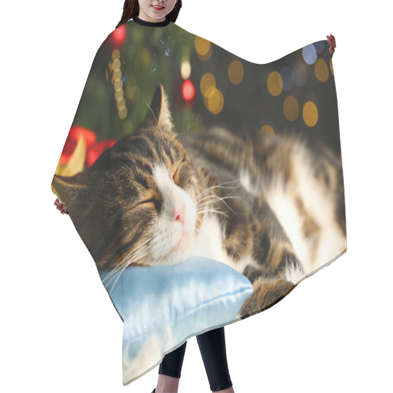 Personality  Cute Cat Lying On Carpet With Christmas Decor Hair Cutting Cape