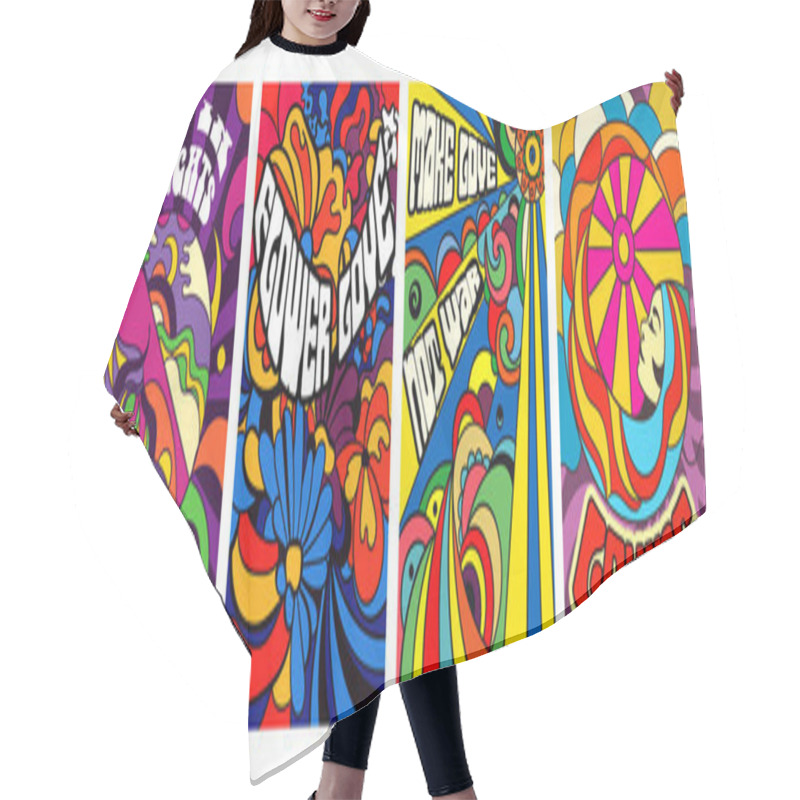 Personality  Set Of Four Bright Psychedelic Love Posters Hair Cutting Cape