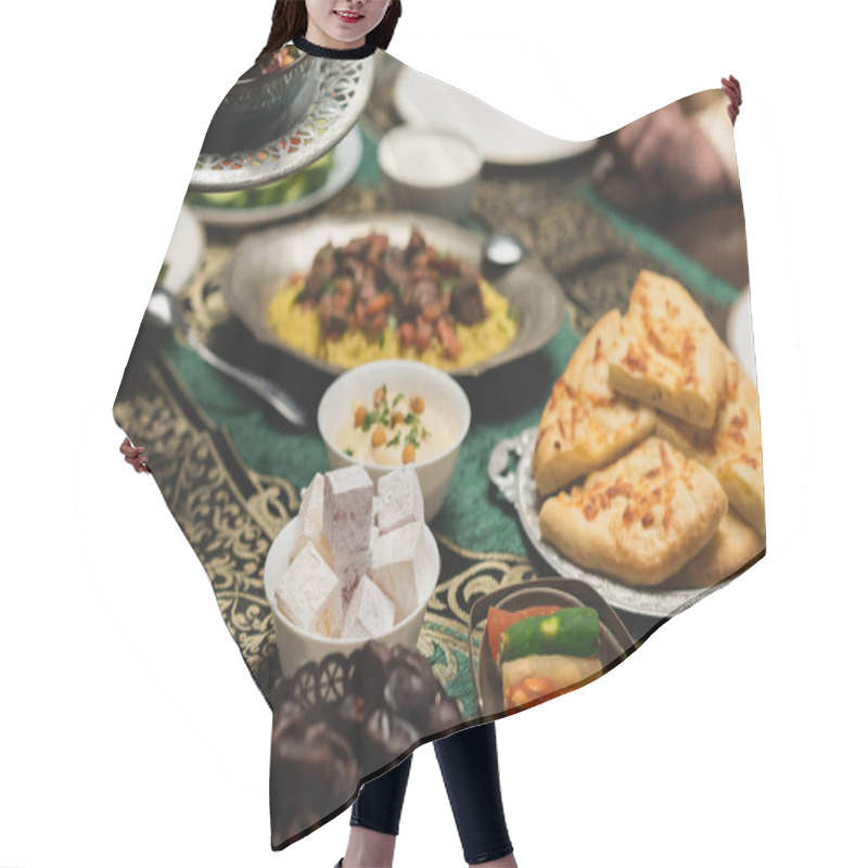 Personality  Cropped View Of Delicious Food Near Muslim Family During Ramadan Dinner  Hair Cutting Cape