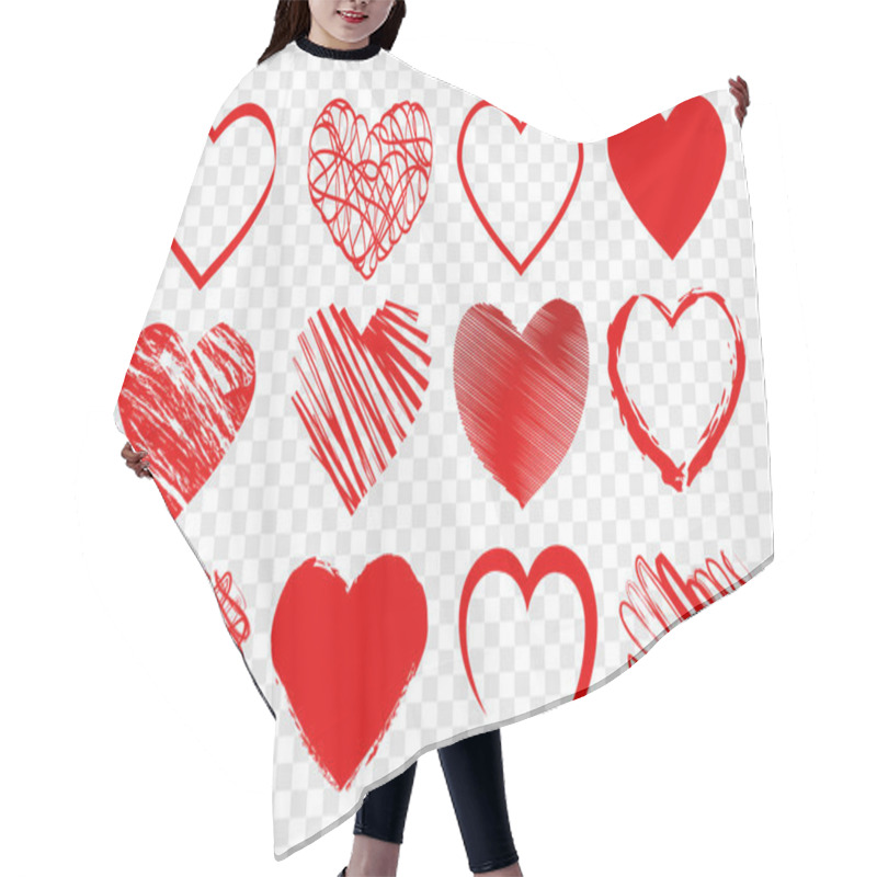 Personality  Set Of Red Hearts For Valentines Day On Transparent Background Hair Cutting Cape