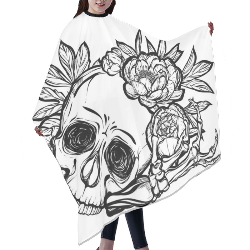 Personality  Halloween. Skull With Peonies Hair Cutting Cape