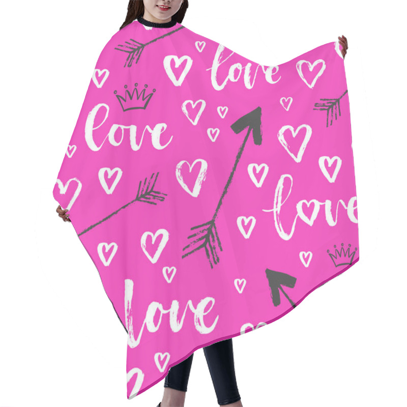 Personality  Vector Fashion Seamless Pattern With Hearts On Happy Valentines Day. Doodle Style Hair Cutting Cape