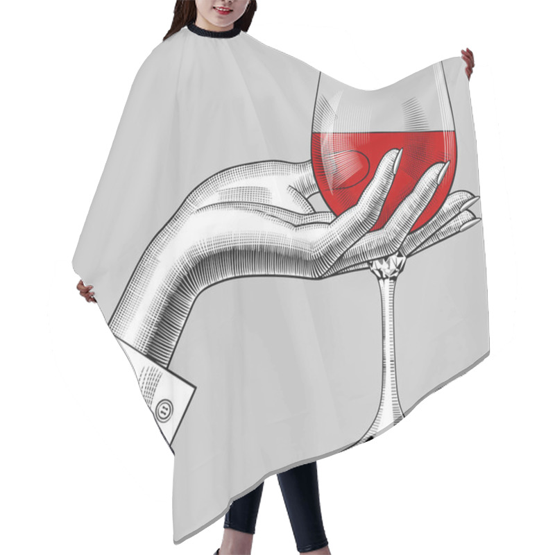 Personality  Woman's Hand Holding A Glass With Red Wine Hair Cutting Cape