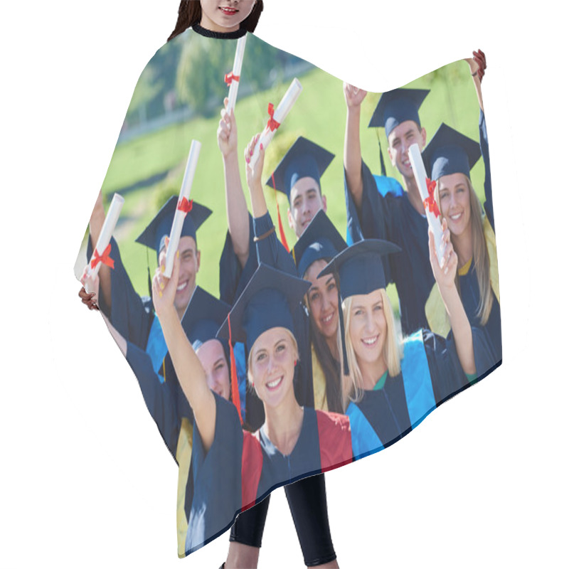 Personality  Group Of Students On Graduation Day Hair Cutting Cape