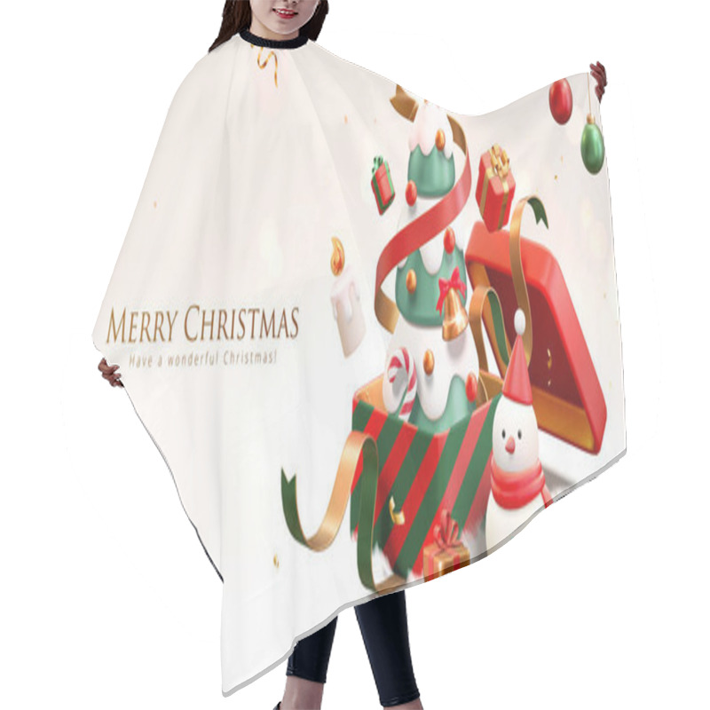 Personality  3d Christmas Banner. A Christmas Tree In Gift Box With Christmas Ornament Around The White Background Hair Cutting Cape