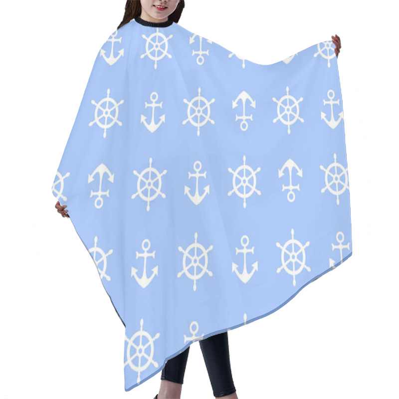 Personality  Beautiful Design Of The Sea Background With White Wheels And Anchors Hair Cutting Cape