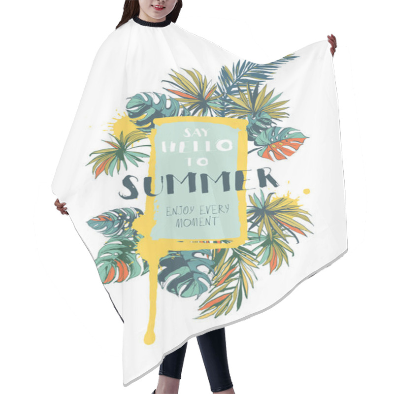 Personality  Vector Illustration Tropical Floral Summer Party Poster With Pal Hair Cutting Cape