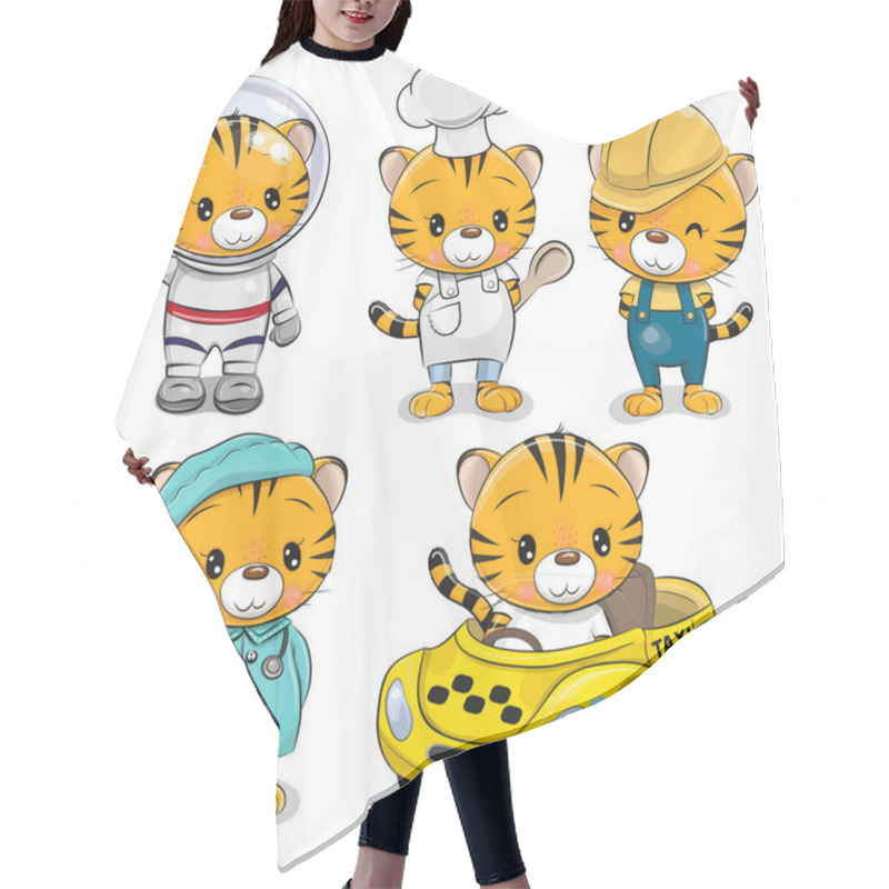 Personality  Set Of Cute Cartoon Tigers Isolated On A White Background Hair Cutting Cape