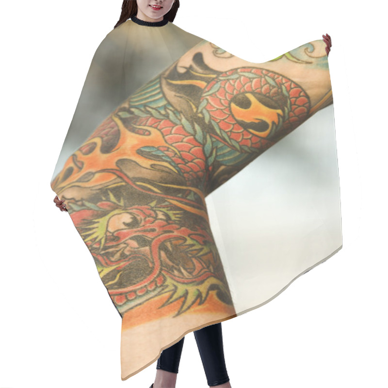 Personality  Tattooed Arm. Hair Cutting Cape