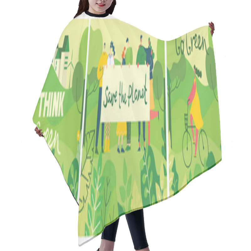 Personality  Vector Illustration Of Think Green Posters Set Hair Cutting Cape