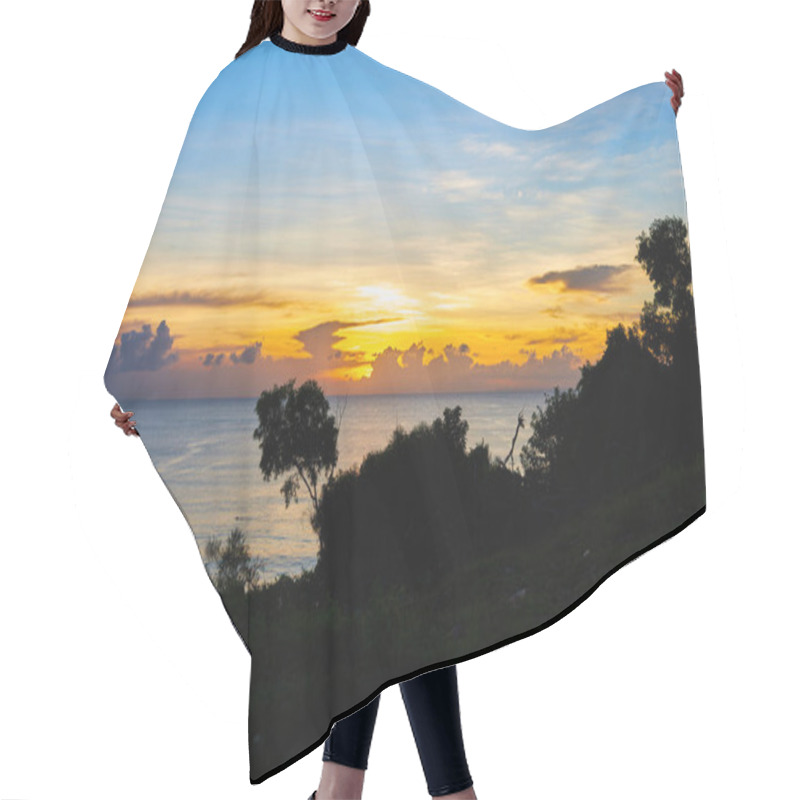 Personality  Beauty World. Trees In Sunlight On The Beach At Sunset Sky Background. Deep Blue Sky And Clouds. Beautiful Sunset With A Dramatic Sky. Sun Rays Over Trees. Trees In Sun Rays. Dreamy Landscape. Hair Cutting Cape