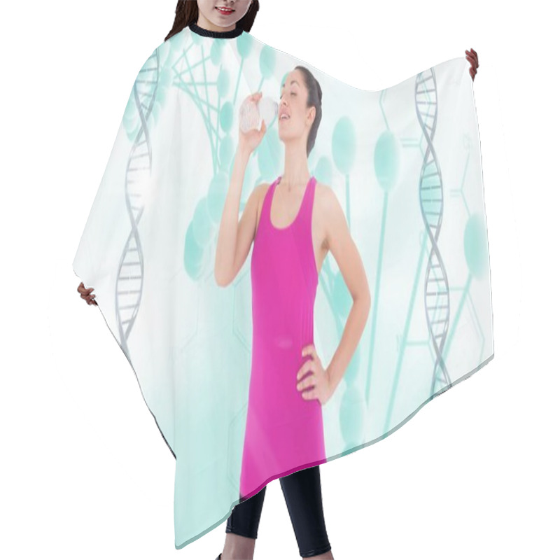 Personality  Woman Drinking Water Against DNA Hair Cutting Cape