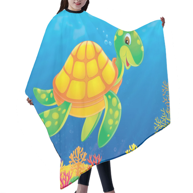 Personality  Sea Turtle Swimming Above A Coral Reef Hair Cutting Cape