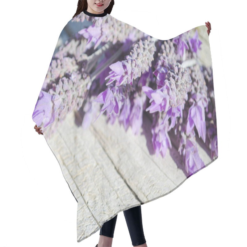 Personality  Lavender Flowers On A Wooden Background Hair Cutting Cape