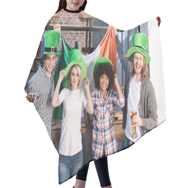 Personality  Multiethnic Friends Celebrating Saint Patrick Day At Home Hair Cutting Cape