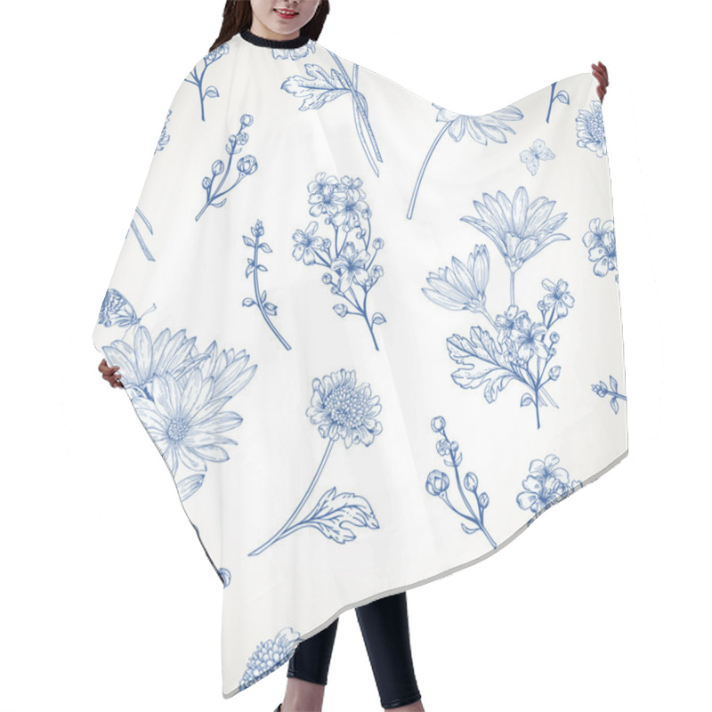 Personality  Pattern With Blue Flowers Hair Cutting Cape