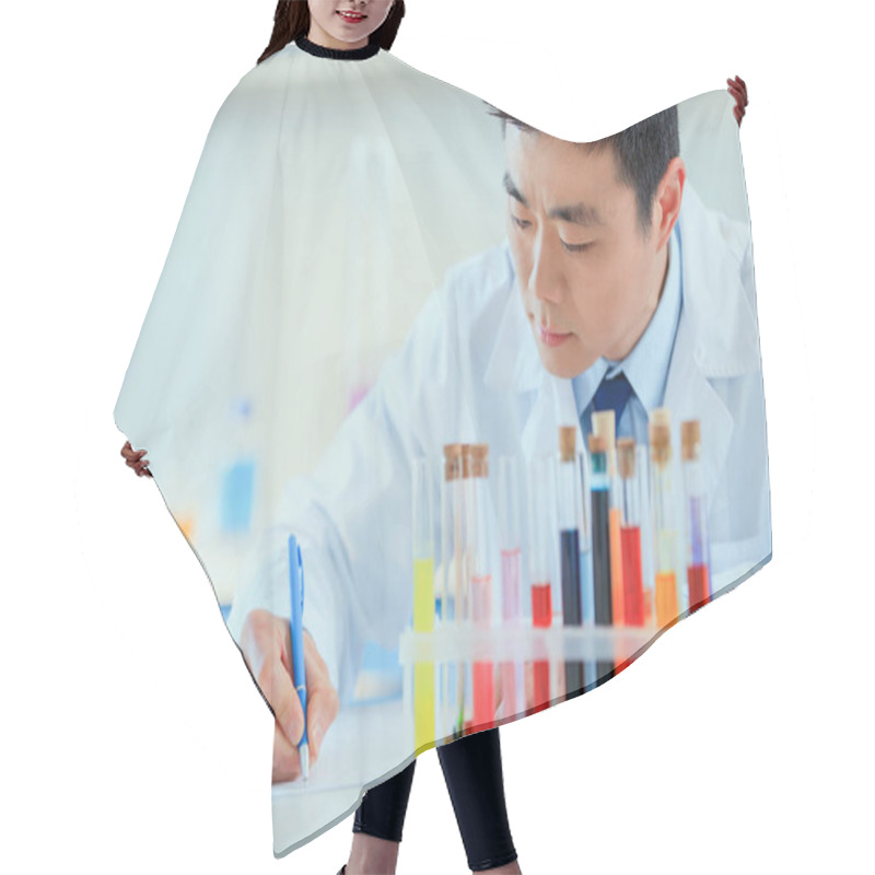 Personality  Asian Doctor Working At Testing Laboratory Hair Cutting Cape