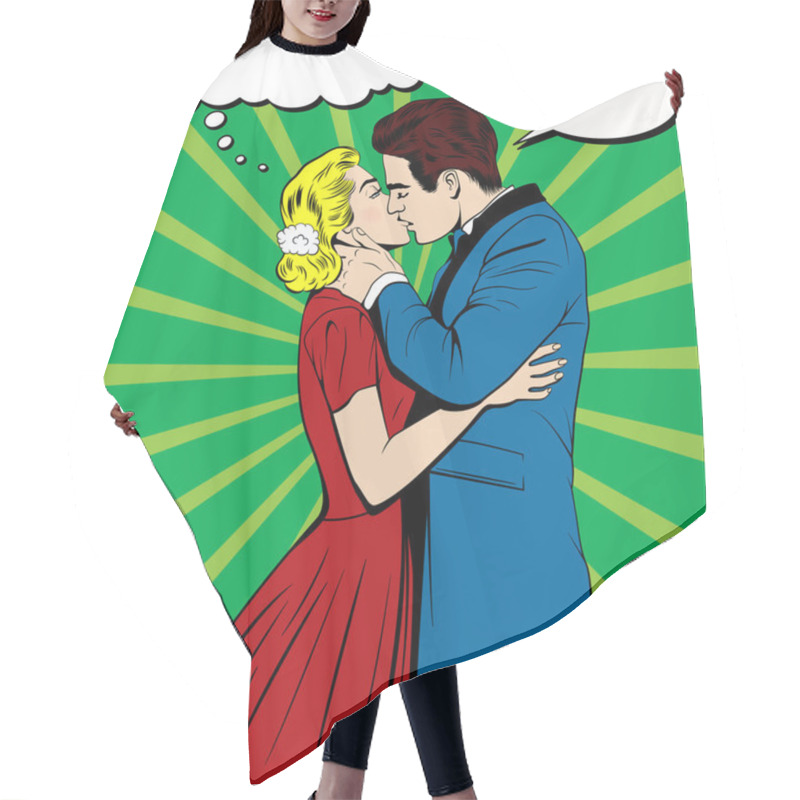 Personality  Vector Kissing Couple In The Pop Art Comics Style Hair Cutting Cape