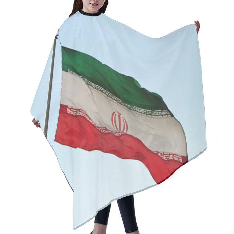 Personality  Big Iranian Flag In The Wind In Tehran, Iran Hair Cutting Cape