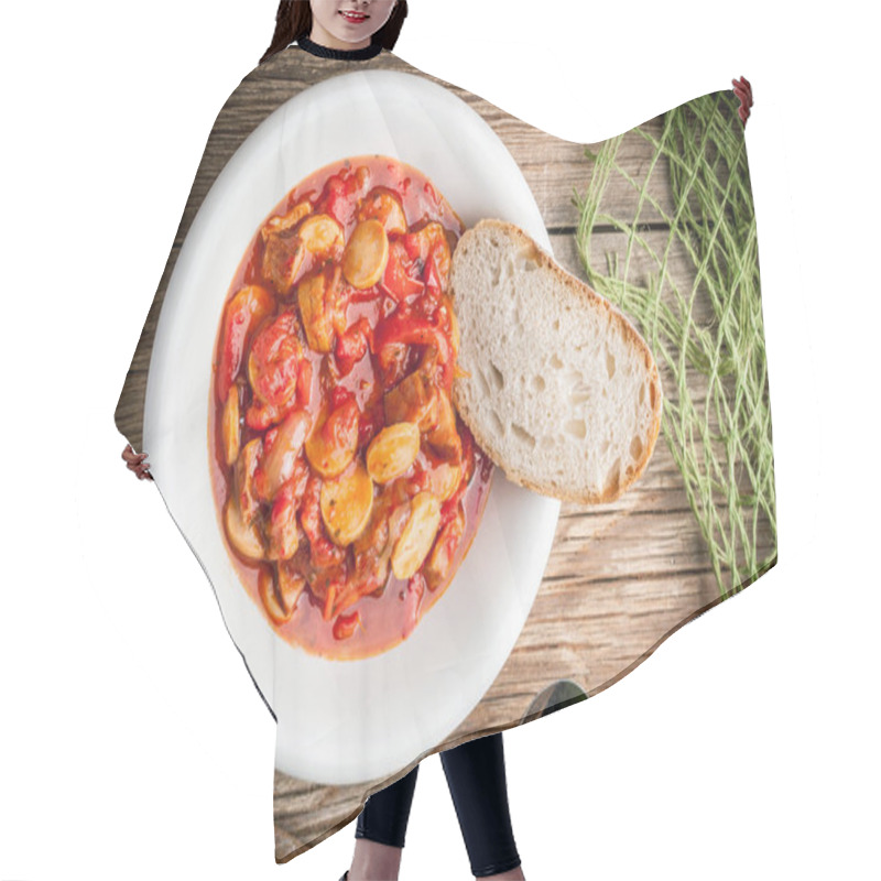 Personality  Lecho - Tasty Hungarian Stew With Peppers And Sausage. Hair Cutting Cape